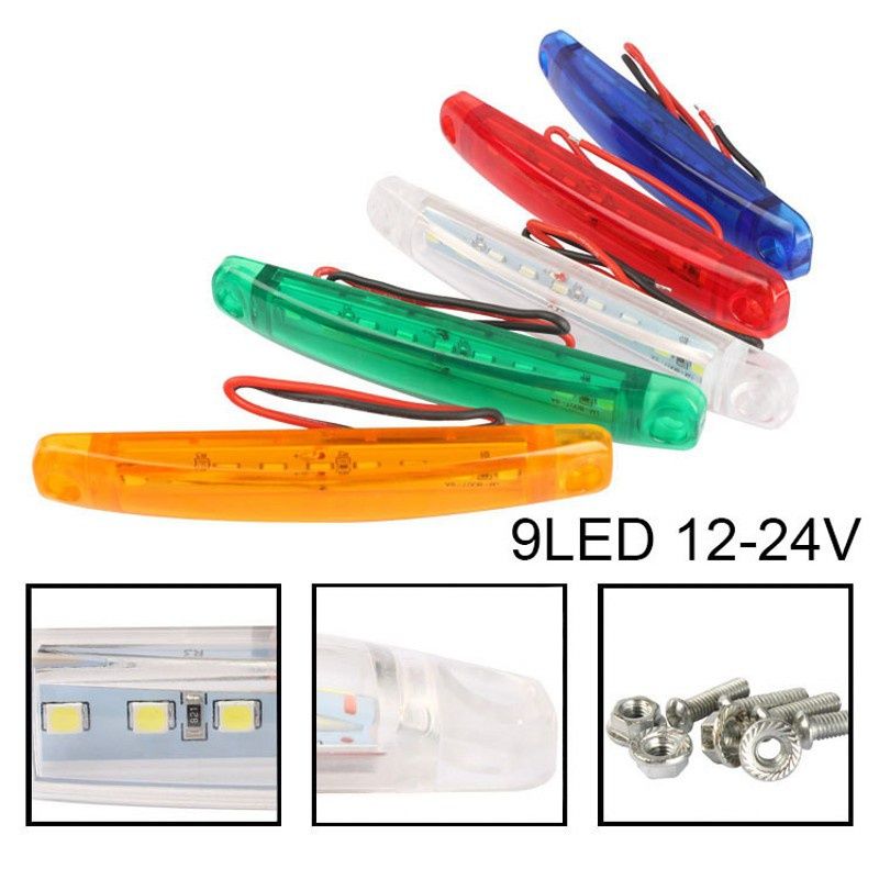 12-24V Truck Side Warning Light 9 LED Muticolor Waterproof Car Width Lamp Trailer Bus Van Signal Marker Bulb