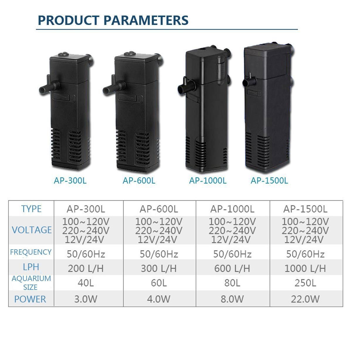 Aquarium Pump Submersible Pump Fish Tank Internal Filter Vacuum Pump Cellar Water Charge 250L 3/4/8/22W 220V-240V