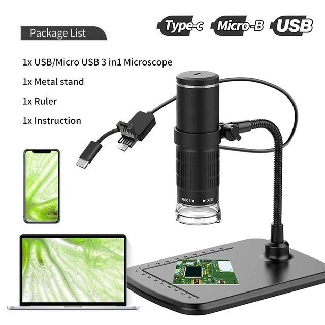 Wireless Digital Microscope Handheld USB HD Inspection Camera 50x-1000x Magnification with Flexible Stand For iPhone iPad PC