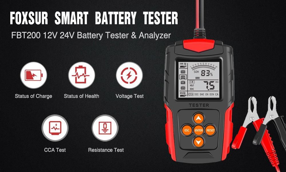 12V 24V Car Battery Tester LCD Battery Analyzer Test Tool Digital Analyzer Tester CCA IR SOH Measurement for Car Truck Boat SUV