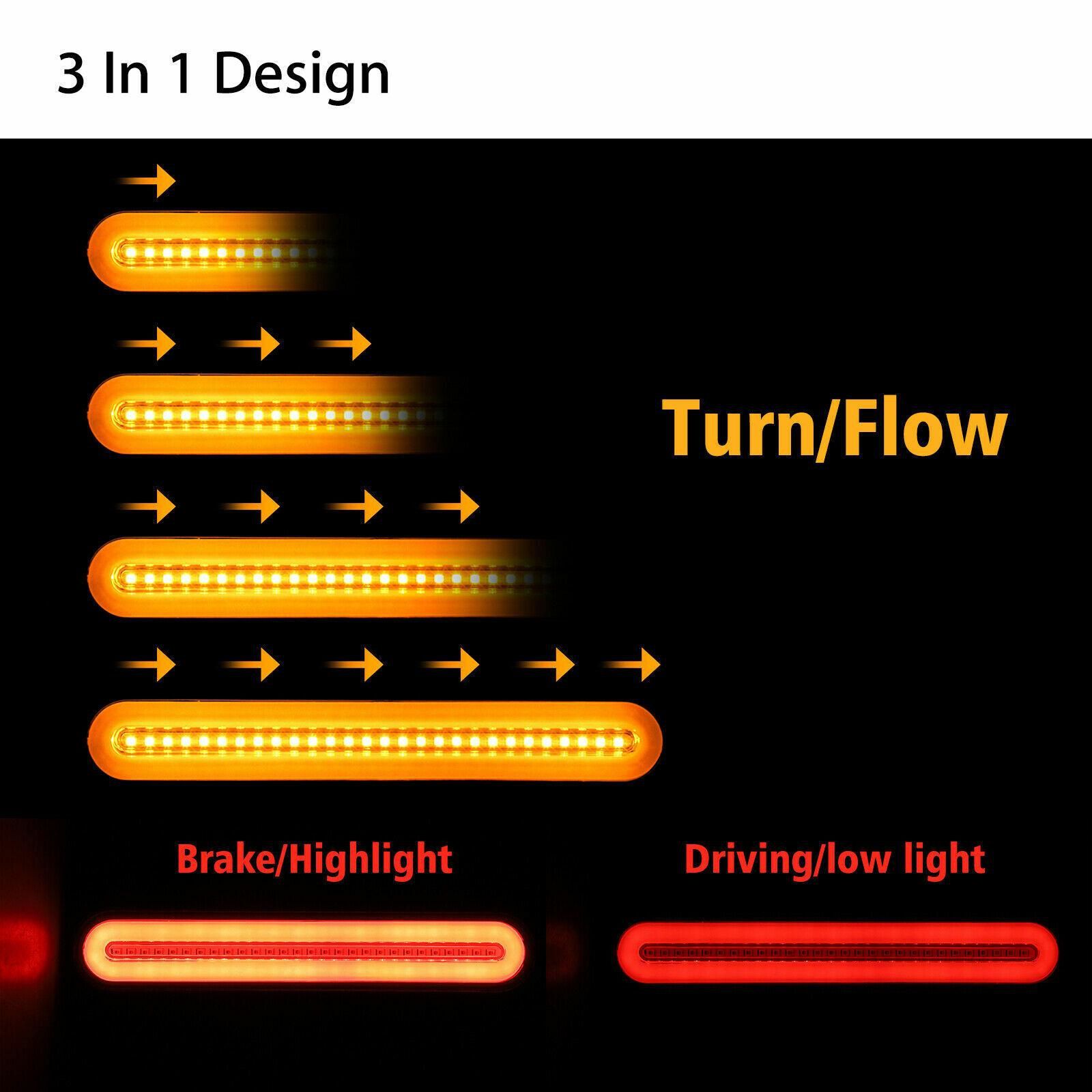 2PCS 100W LED Car Truck Flowing Stop Brake Turn Signal Tail Strip Light
