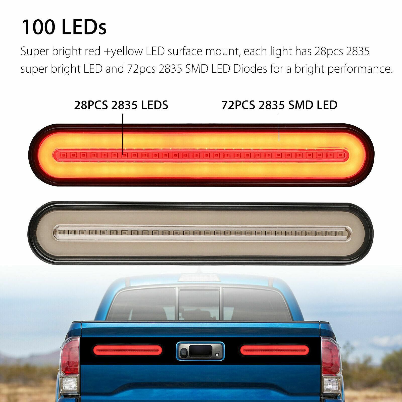 2PCS 100W LED Car Truck Flowing Stop Brake Turn Signal Tail Strip Light