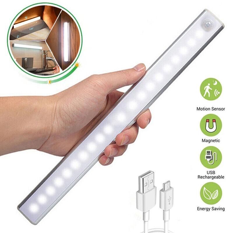 LED Light USB Under Cabinet Closet light Motion Sensor Kitchen Counter Night Wall Lamp