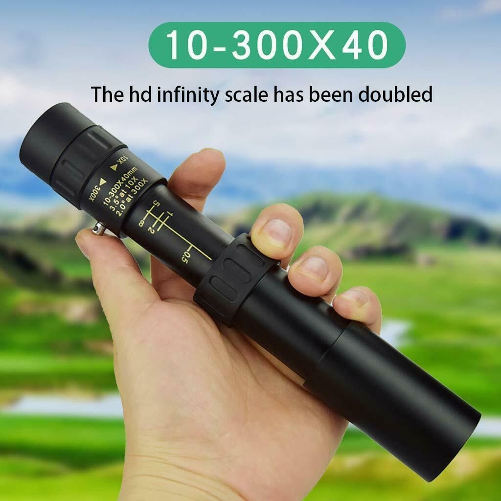 4K 10-300X40mm Super Telephoto Zoom Portable Monocular Telescope w/Tripod + Clip
