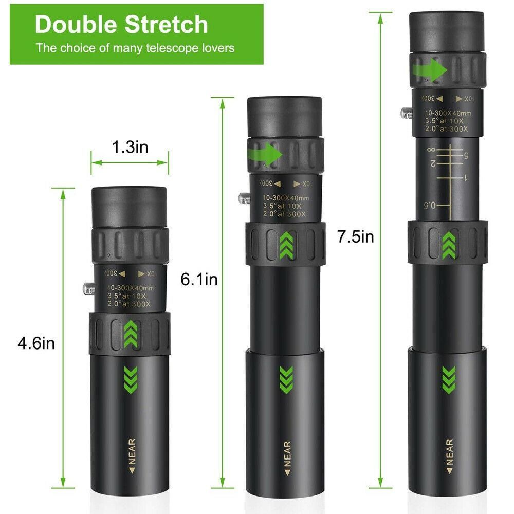 4K 10-300X40mm Super Telephoto Zoom Portable Monocular Telescope w/Tripod + Clip