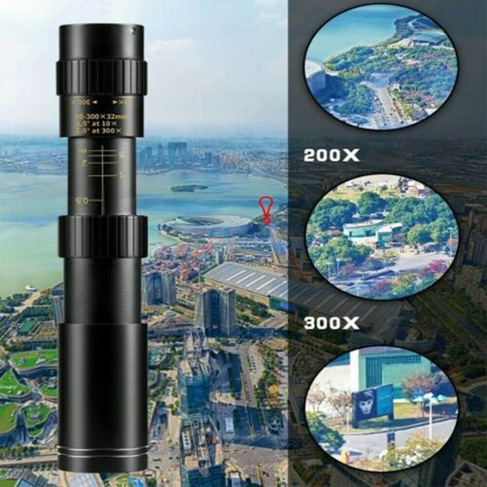 4K 10-300X40mm Super Telephoto Zoom Portable Monocular Telescope w/Tripod + Clip