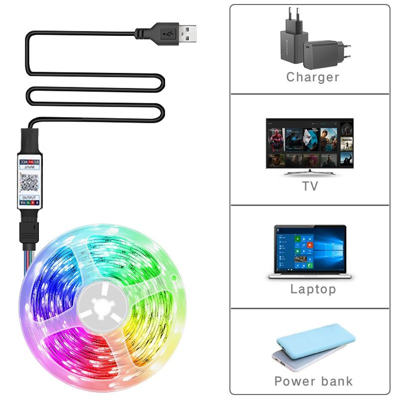 RGB 5050 Led Strip Light Bluetooth App 5v USB Led Tape Flexible Diode Tape for TV Backlight Game Room Decoration
