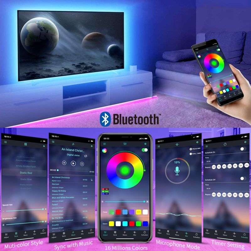 RGB 5050 Led Strip Light Bluetooth App 5v USB Led Tape Flexible Diode Tape for TV Backlight Game Room Decoration