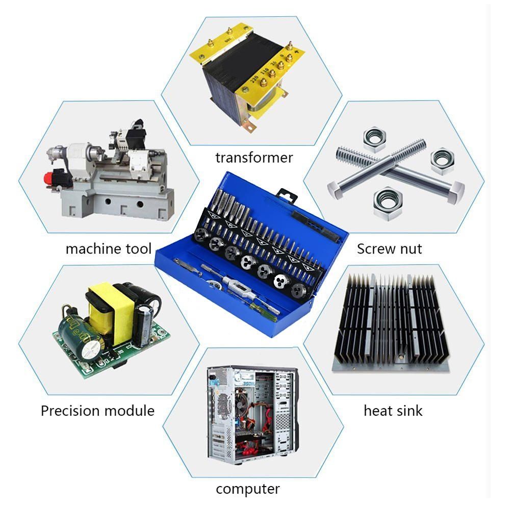 32PCS HSS Tap Die Set Metric Wrench Cut M3-M12 Hand Threading Tool Tungsten Carbide Tap Die Screw Thread Making Tool Bit Set
