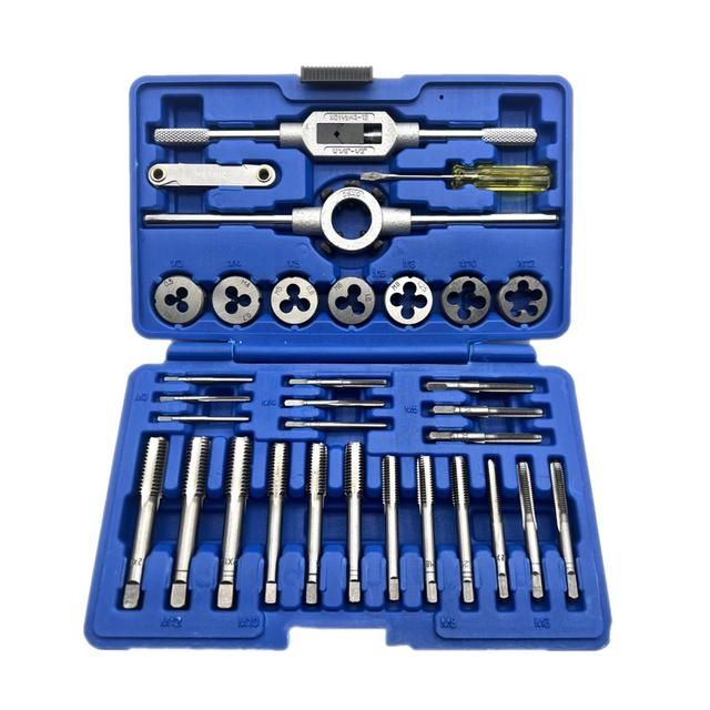 32PCS HSS Tap Die Set Metric Wrench Cut M3-M12 Hand Threading Tool Tungsten Carbide Tap Die Screw Thread Making Tool Bit Set