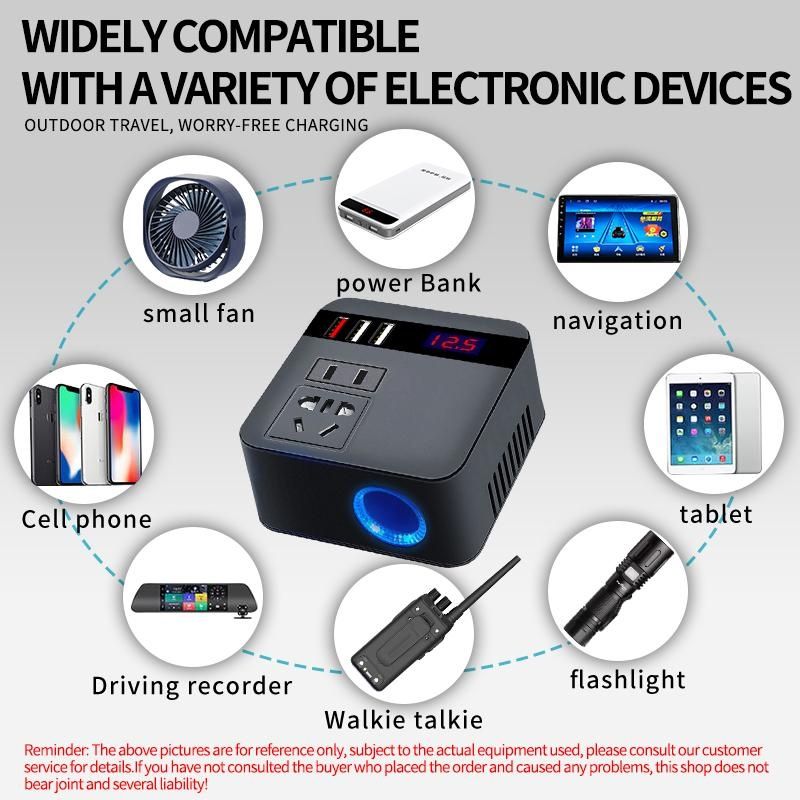 Car Inverter 12V/24V DC To 110V/220V AC Cigarette Lighter Power Supply Inverter Adapter with QC 3.0 USB Charger Fast Charging