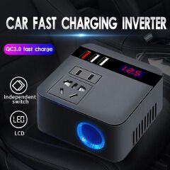 Car Inverter 12V/24V DC To 110V/220V AC Cigarette Lighter Power Supply Inverter Adapter with QC 3.0 USB Charger Fast Charging