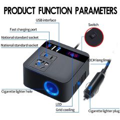 Car Inverter 12V/24V DC To 110V/220V AC Cigarette Lighter Power Supply Inverter Adapter with QC 3.0 USB Charger Fast Charging