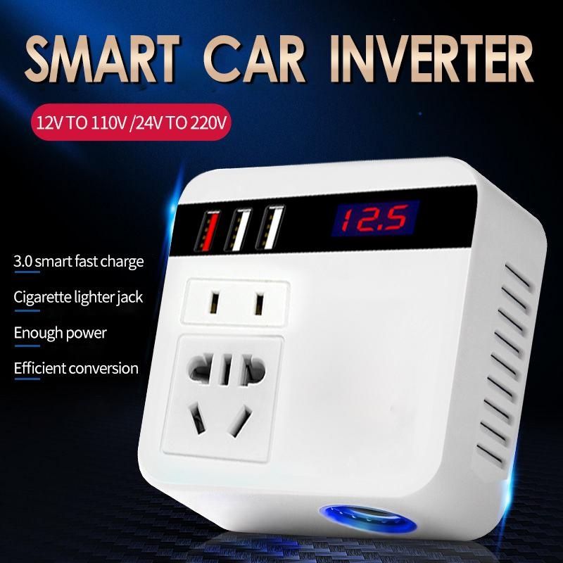 Car Inverter 12V/24V DC To 110V/220V AC Cigarette Lighter Power Supply Inverter Adapter with QC 3.0 USB Charger Fast Charging