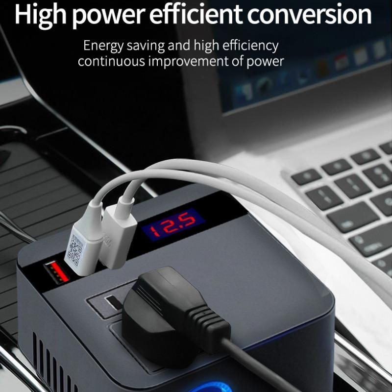 Car Inverter 12V/24V DC To 110V/220V AC Cigarette Lighter Power Supply Inverter Adapter with QC 3.0 USB Charger Fast Charging