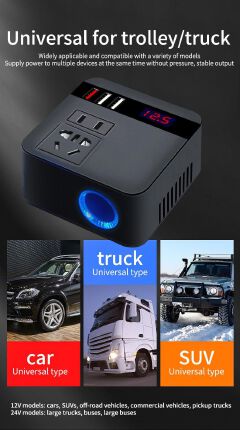 Car Inverter 12V/24V DC To 110V/220V AC Cigarette Lighter Power Supply Inverter Adapter with QC 3.0 USB Charger Fast Charging
