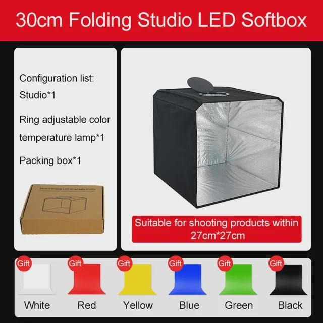 25/30/40CM LED Photography Studio Foldable Shooting Tent Box Kit Photo Light Box 6 Background Board Portable Dimmable Softbox