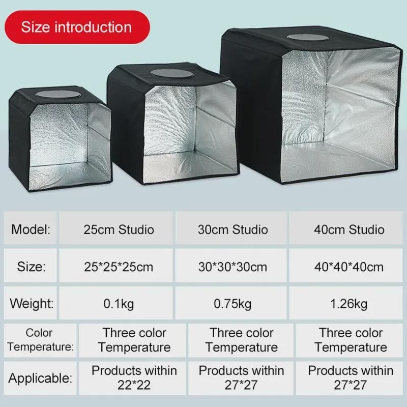 25/30/40CM LED Photography Studio Foldable Shooting Tent Box Kit Photo Light Box 6 Background Board Portable Dimmable Softbox