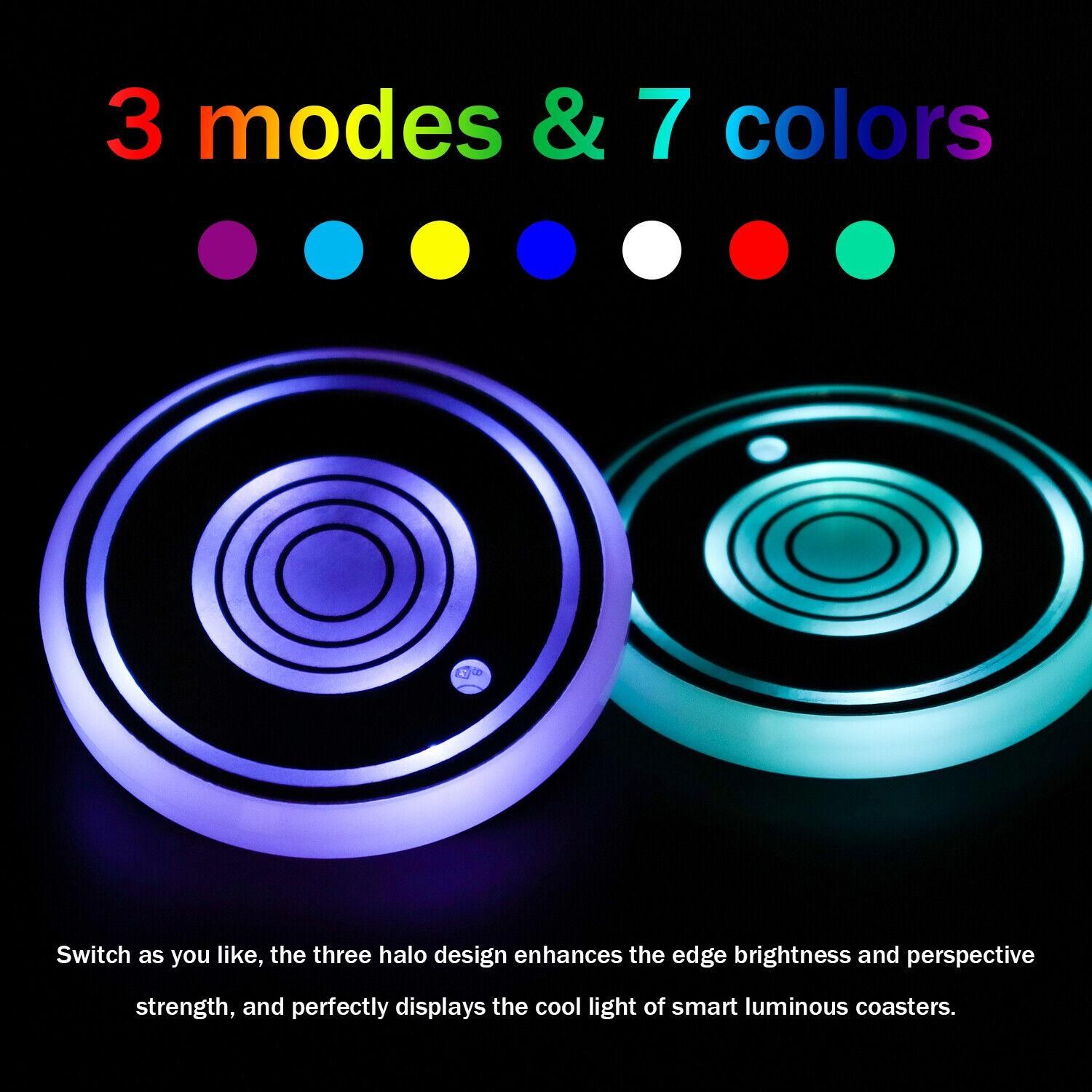 1Pc/2Pcs Cup Pad Car Accessories LED Light Cover Interior Decoration Lamp 7 Colors