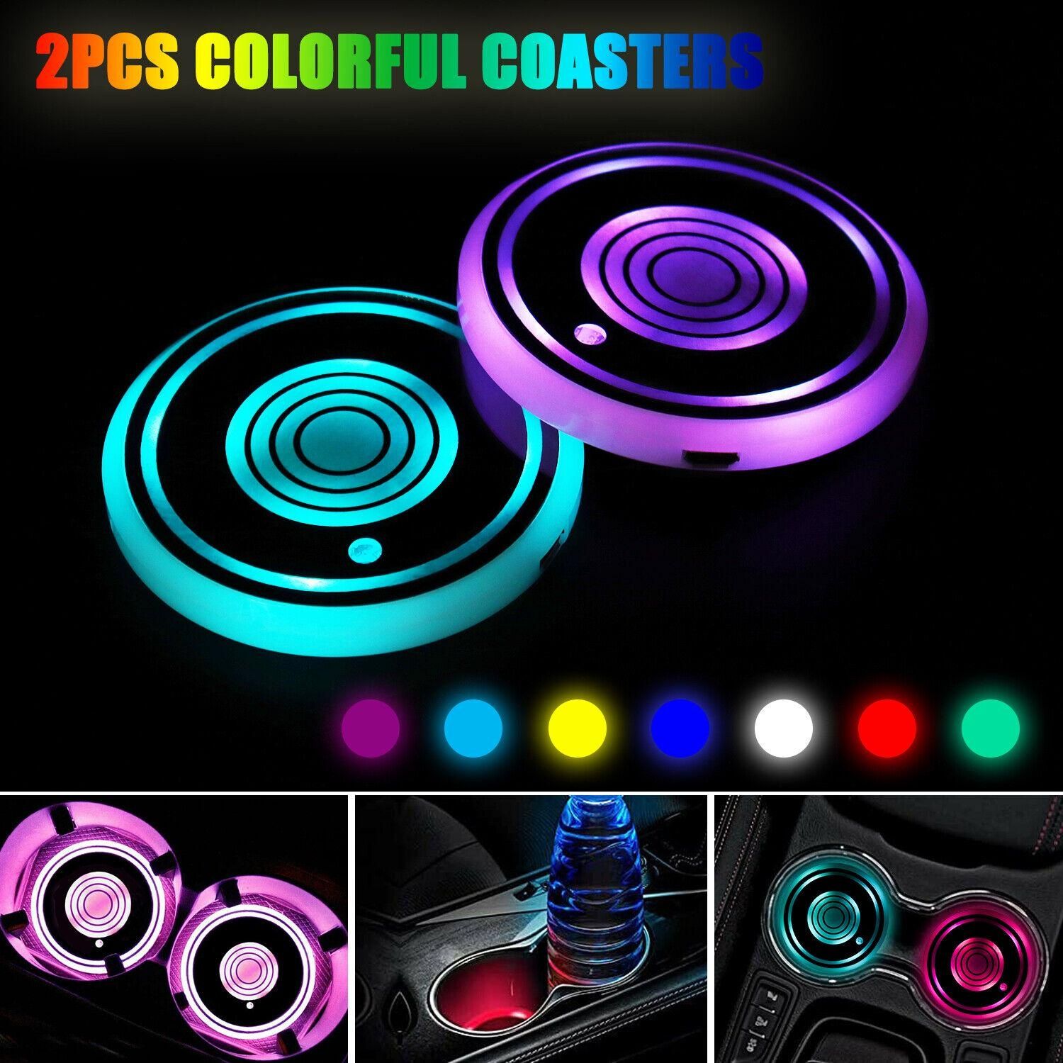 1Pc/2Pcs Cup Pad Car Accessories LED Light Cover Interior Decoration Lamp 7 Colors