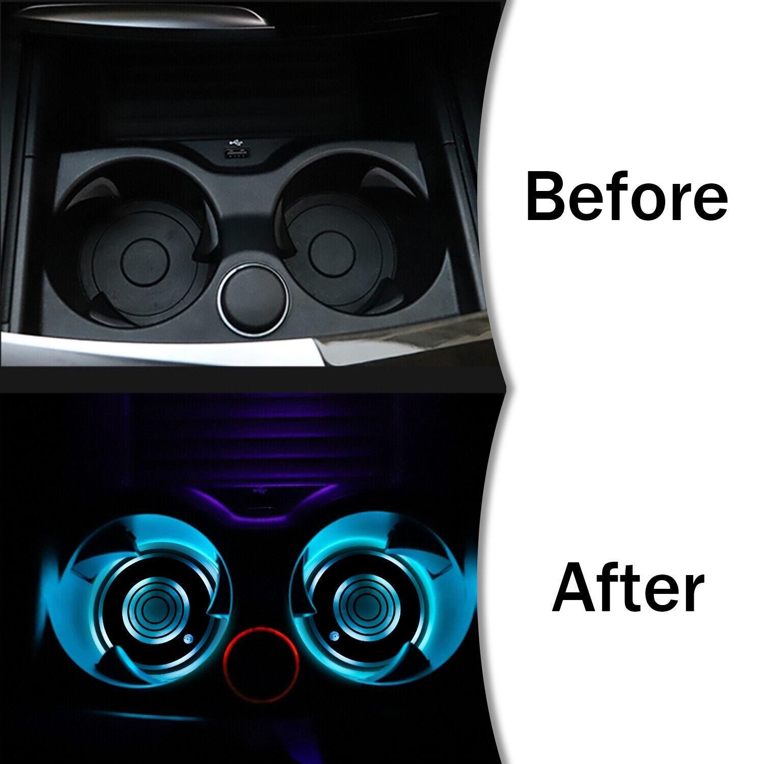 1Pc/2Pcs Cup Pad Car Accessories LED Light Cover Interior Decoration Lamp 7 Colors