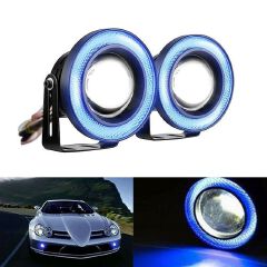 NEW 2pcs 2.5" Angel Eye Car SUV Blue COB Halo Ring Projector LED DRL Daytime Fog Lights