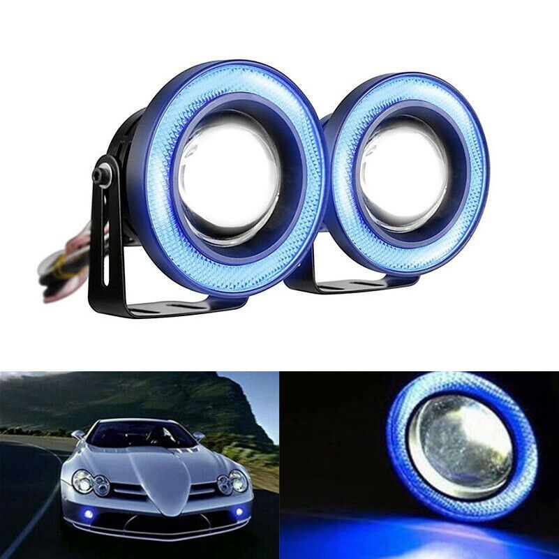 NEW 2pcs 2.5" Angel Eye Car SUV Blue COB Halo Ring Projector LED DRL Daytime Fog Lights