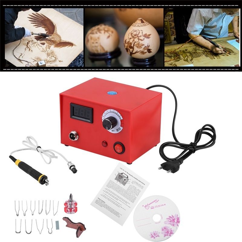 New 50W Digital Display Pyrography Pen Machine Kit Set Wood Burning Crafts Tools Tips Holder
