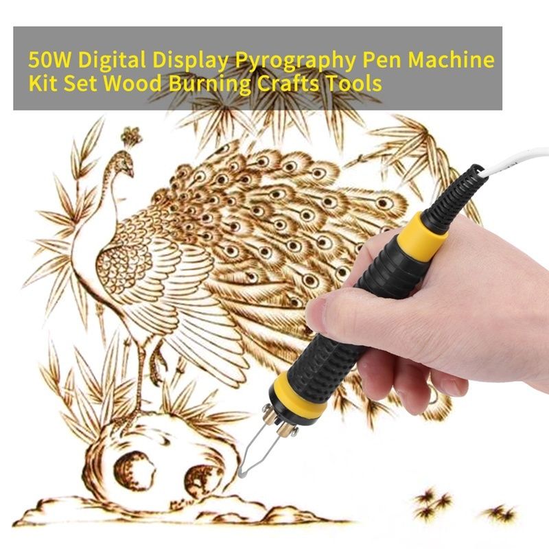 New 50W Digital Display Pyrography Pen Machine Kit Set Wood Burning Crafts Tools Tips Holder