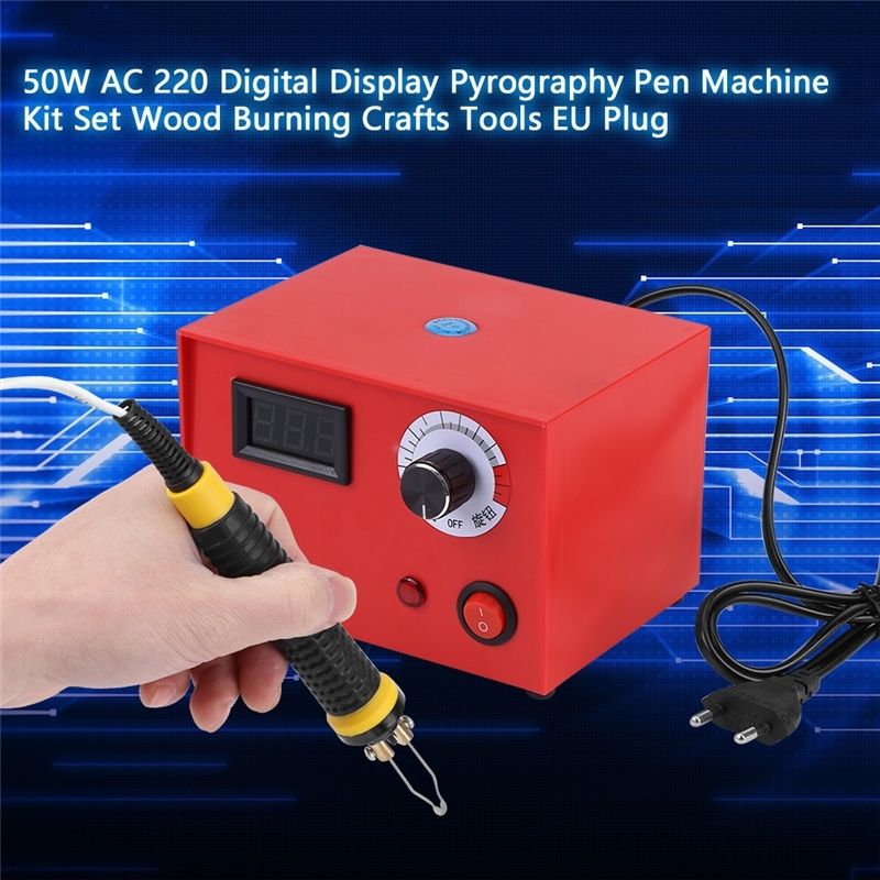 New 50W Digital Display Pyrography Pen Machine Kit Set Wood Burning Crafts Tools Tips Holder