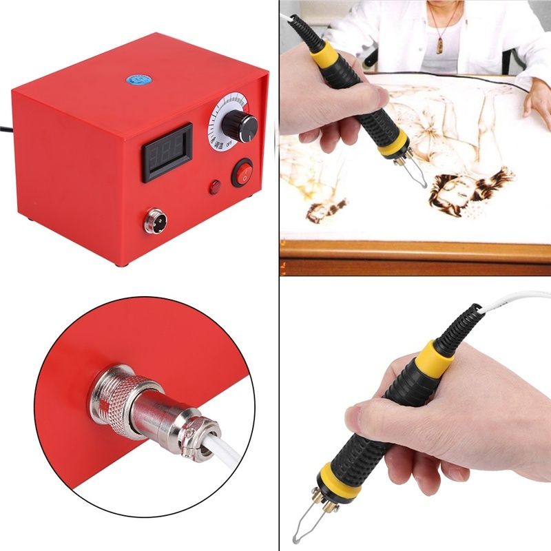 New 50W Digital Display Pyrography Pen Machine Kit Set Wood Burning Crafts Tools Tips Holder