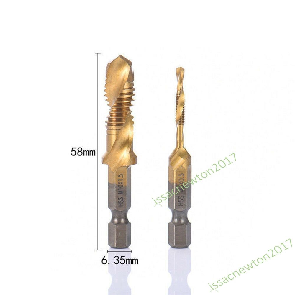6PCS Hex Shank Titanium Plated Screw Thread Drill Bits Set Compound Tap M3 - M10