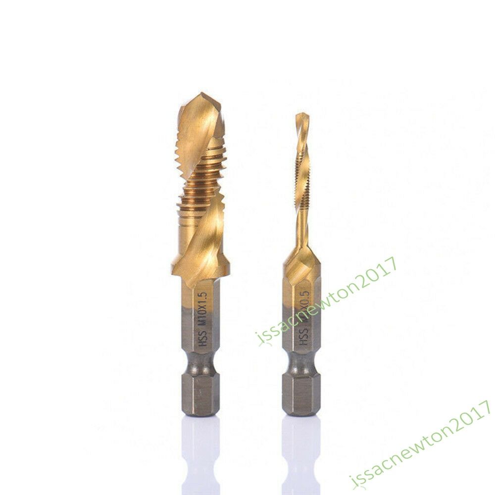 6PCS Hex Shank Titanium Plated Screw Thread Drill Bits Set Compound Tap M3 - M10