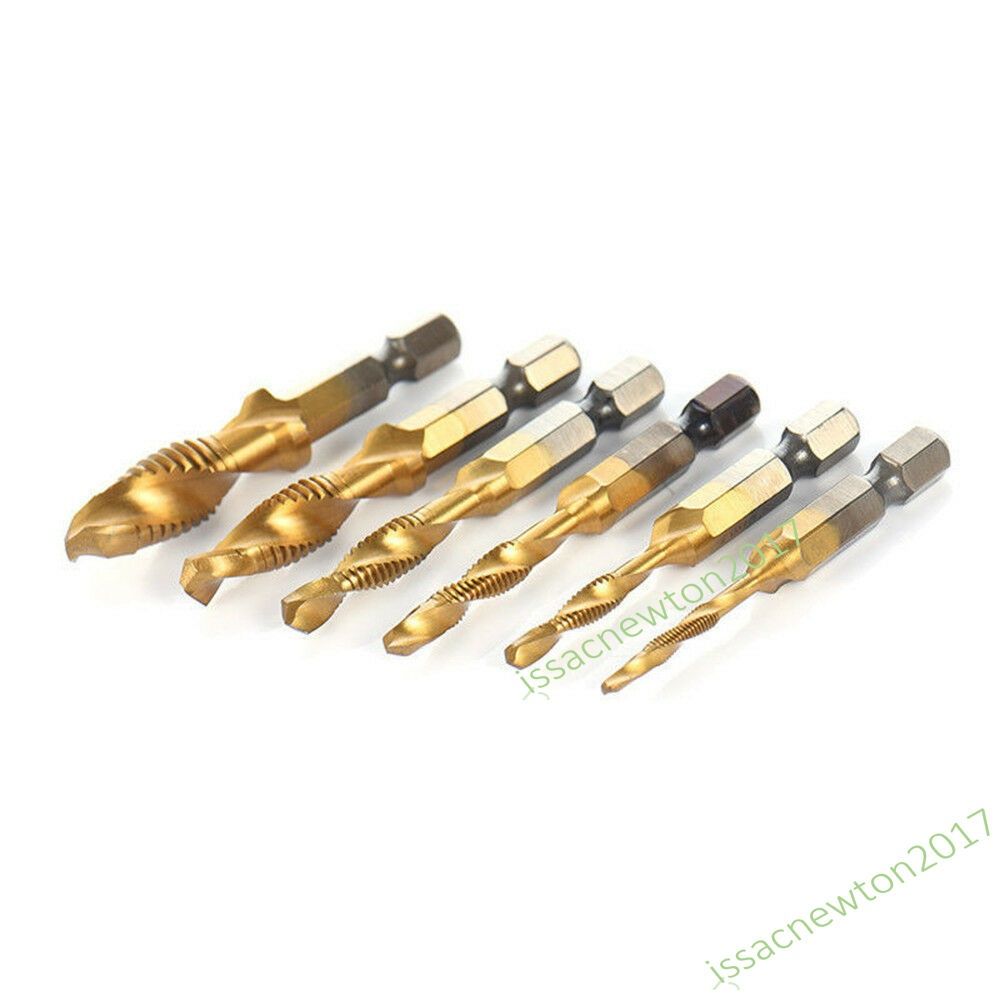 6PCS Hex Shank Titanium Plated Screw Thread Drill Bits Set Compound Tap M3 - M10