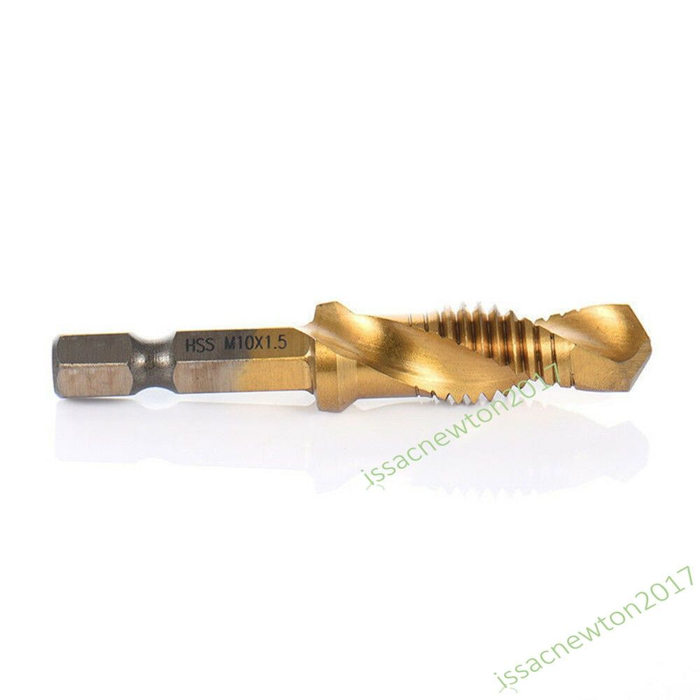 6PCS Hex Shank Titanium Plated Screw Thread Drill Bits Set Compound Tap M3 - M10