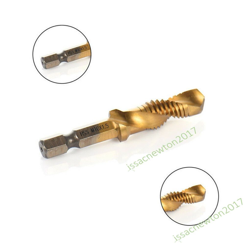 6PCS Hex Shank Titanium Plated Screw Thread Drill Bits Set Compound Tap M3 - M10