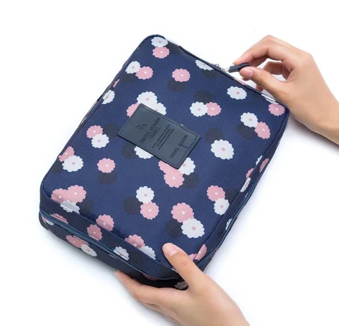 Floral Portable cosmetic makeup toiletry bags with hooks