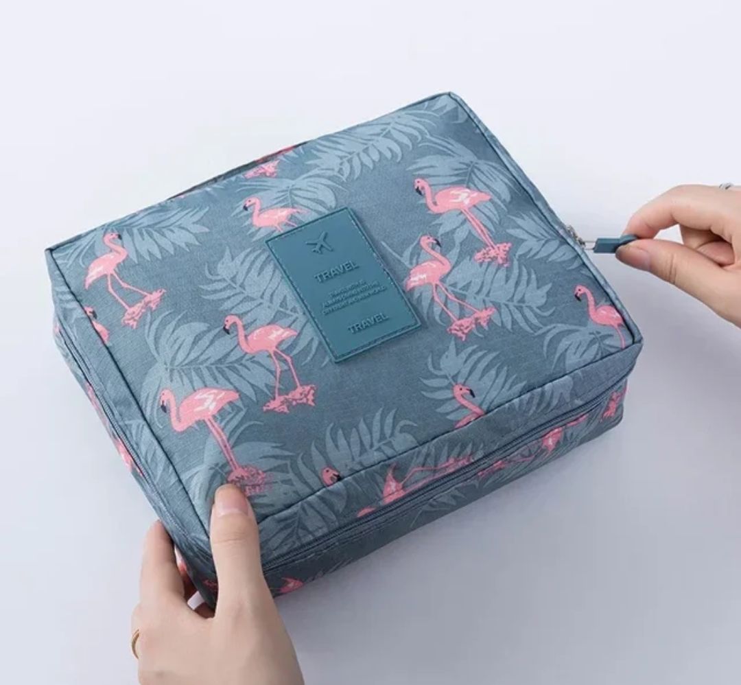 Floral Portable cosmetic makeup toiletry bags with hooks