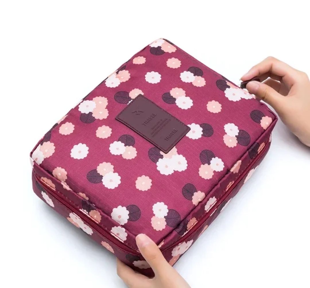 Floral Portable cosmetic makeup toiletry bags with hooks