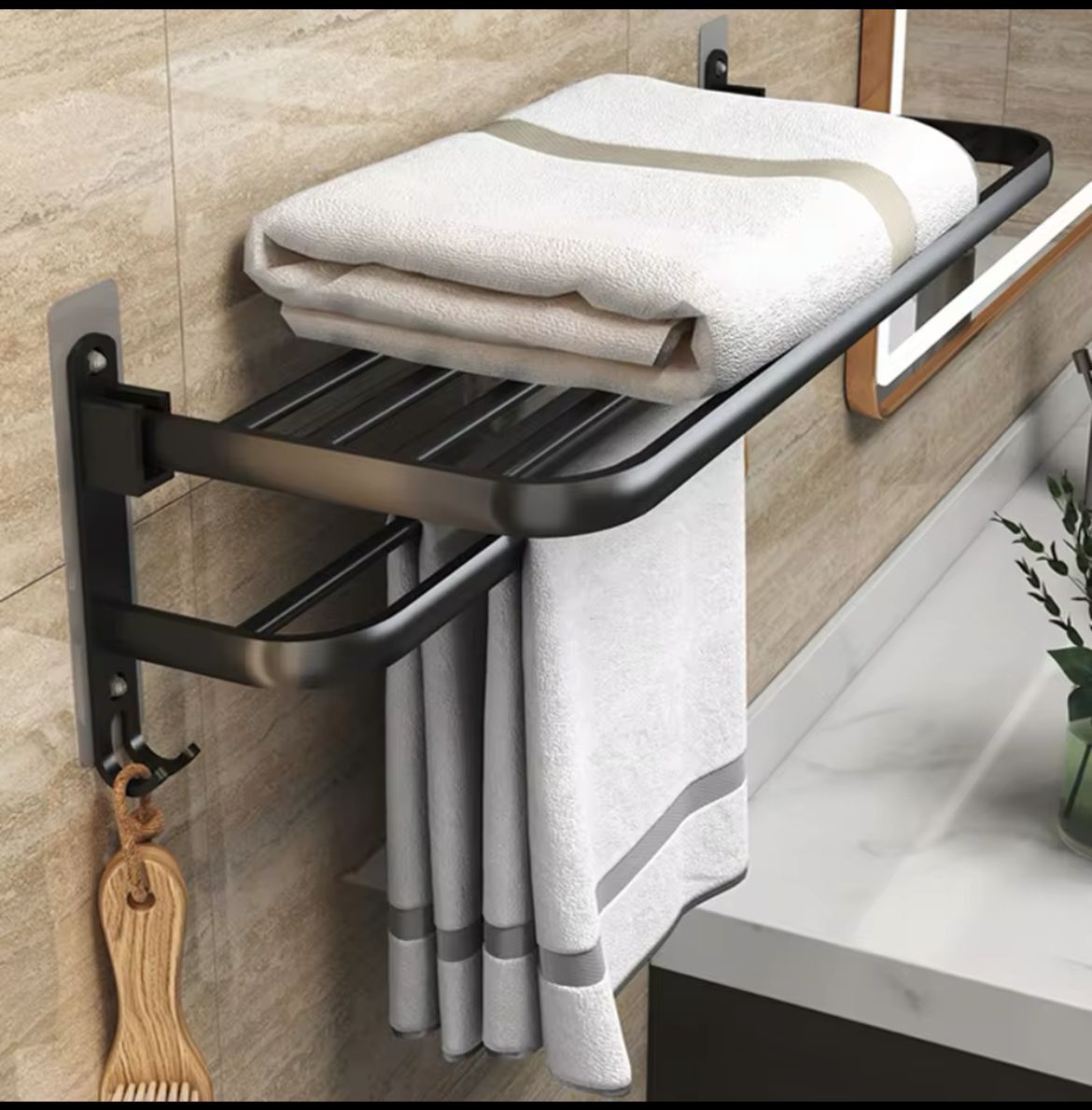 Black heavy aluminum Double-layer Towel Rack