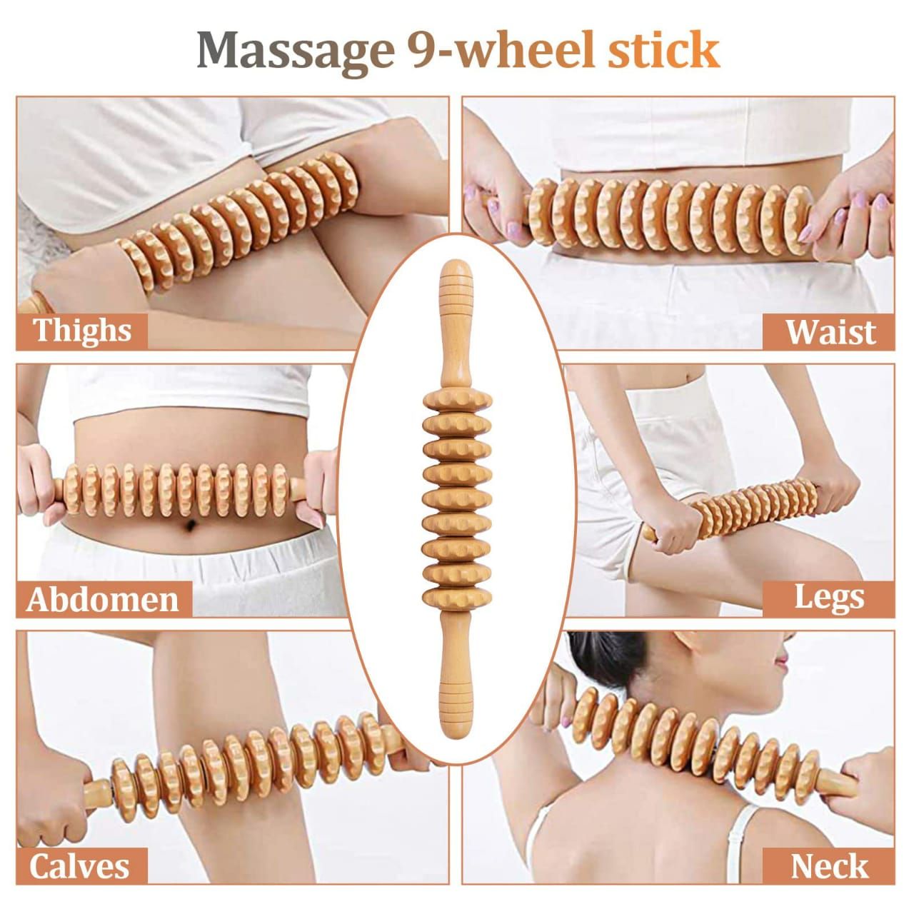 Wood therapy massage tool, rolling pin universal back needle massage tendons beech wood scraping stick point therapy gugurelax therapy tool