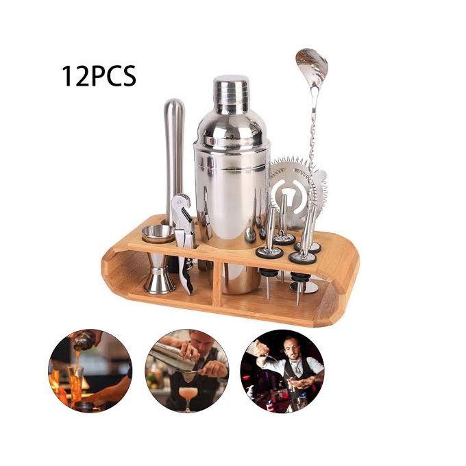 750ml Cocktail Shaker Bartender Set With Wooden Stand