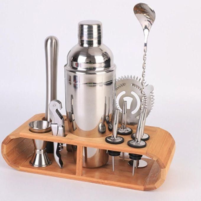 750ml Cocktail Shaker Bartender Set With Wooden Stand