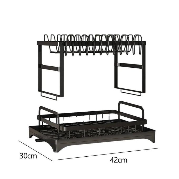 Classy High Quality 2-Tier Dish Rack - Carbon Steel Dish Drainer with Cutlery Holder & Chopping Board Rack