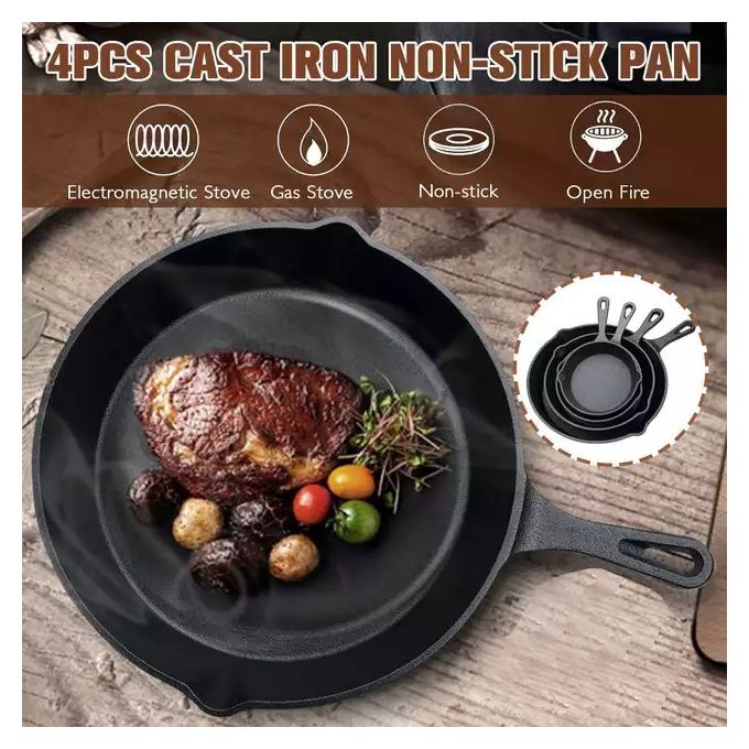 Cast Iron Frying Pan Cooking skillet egg & steak stir-fry pan 4PCS(Size 14/16/20/26CM?