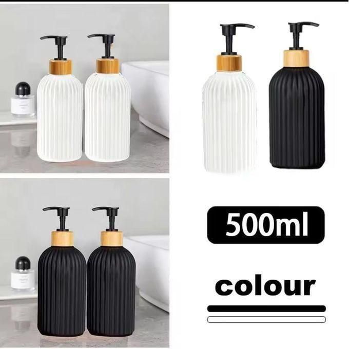 Luxury 500ml Non-Breakable Soap Dispenser With Banboo Lid- Black & White 1pc each