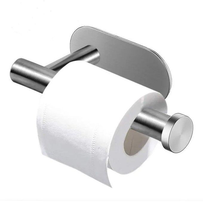 1pc Toilet Paper Holder,Self Adhesive Wall Mount Towel Holder For Kitchen Bathroom,SUS SteelToilet Roll Rustproof Rack- Silver & Black