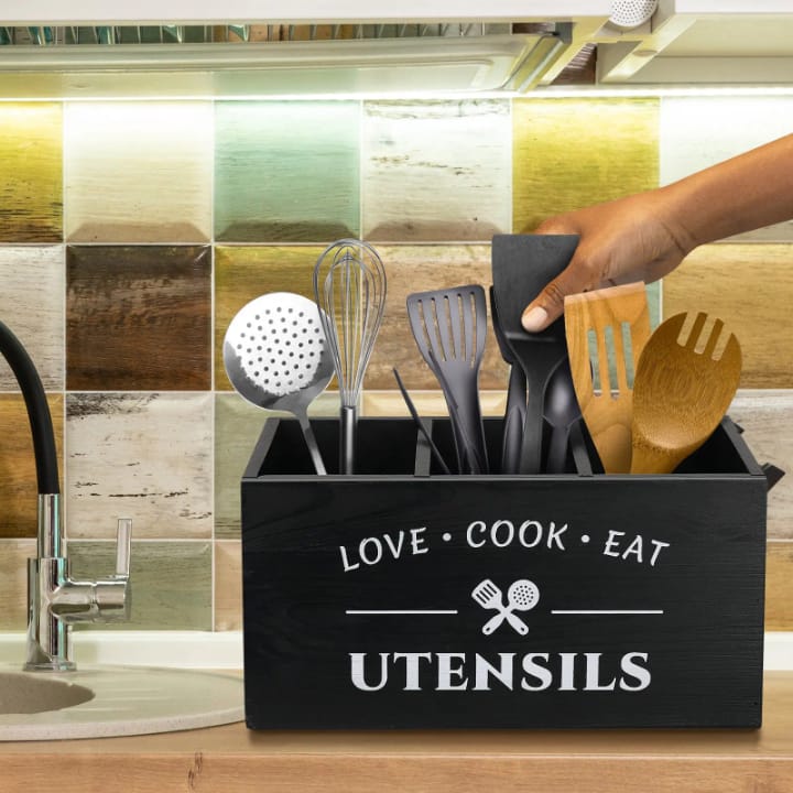 Rustic Wooden Cutlery Box/ Utensils Organizer -Free Standing/Wall Mount