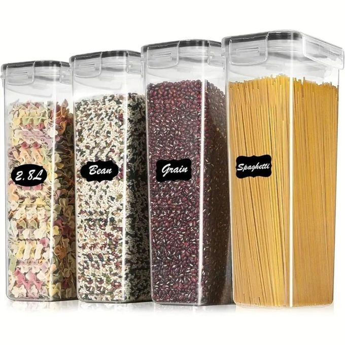 4pcs Airtight Food Storage Containers 2.8L with Labels and Pen – Keep Cereals, Rice, Pasta, Snacks and Dry Goods Fresh and Organized in Kitchen or Pantry