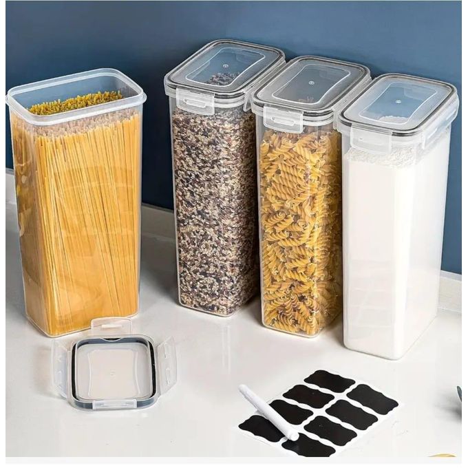 4pcs Airtight Food Storage Containers 2.8L with Labels and Pen – Keep Cereals, Rice, Pasta, Snacks and Dry Goods Fresh and Organized in Kitchen or Pantry